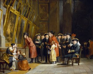 Spotkanie weteranów brytyjskiej armii i marynarki wojennej, którzy służyli pod dowództwem Horatio Nelsona (1758-1805): Mieszkańcy Chelsea (ubrani na czerwono) i Greenwich Hospital (ubrani na niebiesko) zwiedzający galerię farb morskich w Greenwich Hospital