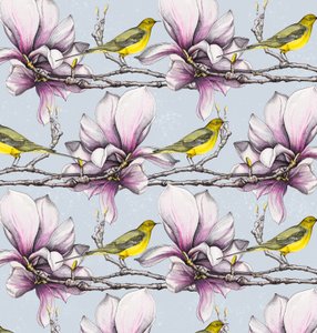 Pliszka magnolia i żółta, 2019 (akwarela, długopis) autorstwa Andrew Watson
