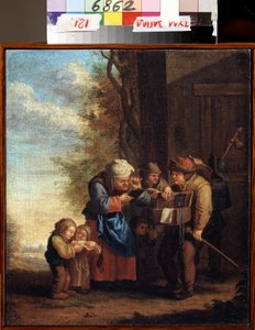 „Sprzedawca okularów, czyli alegoria wzroku” (Sprzedawca okularów. Wzrok (z serii Pięć zmysłów) Obraz Andriesa Dirksza Obaj (1608-1641) XVII-wieczne Państwowe Muzeum Sztuki Tula Rosja