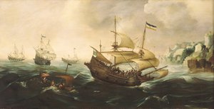 Holenderskie statki spływające na skalisty brzeg autorstwa Andries van Eertvelt