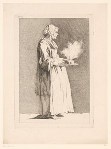 Karykatura kobiety z posiłkiem Karykatury wg J. Saly (tytuł serii) Recueil de caricatures dessinées Par J. Saly et Gravées par A.L. DeLalive DJ (tytuł serii) autorstwa Ange Laurent de, marquis de Rémoville Lalive
