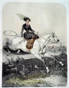 Młody jeździec w Amazonii skaczący przez barierę Litografia Ange Louis Jawe Lange (1815-1872) XIX-wieczna kolekcja prywatna