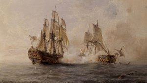 WALKA WSPANIAŁEGO STATKU Z BRYTYJSKIM DARMOUTH W 1747 - XIX WIEKU autorstwa Angel Maria Cort