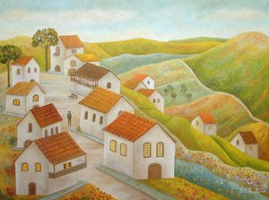 Idylliczna wioska na wzgórzu autorstwa Angeles M. Pomata