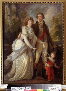 ""Portret rodziny"" Rodzina szwajcarskiej szlachty, dziecko trzymane jest przez matkę wstążkami. Obraz Angeliki Kauffmann (Angelica Kauffmann autorstwa Angelica Kauffmann
