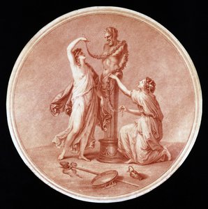 Nimfy zdobiące posąg Pana, grawerowane przez Williama Wynne Rylanda (1732-83) 1776 (grawerunek z czerwoną kropką) autorstwa Angelica after Kauffmann