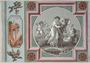 Zemsta miłości, projekt na medalion z tapety, ok. 1785 (tapeta) autorstwa Angelica after Kauffmann