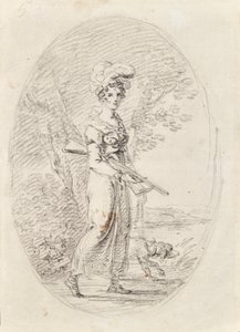 Łowczyni z psem autorstwa Angelica Kauffmann