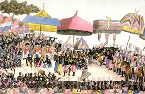 Englannin suurlähetystö Norsunluurannikolla, n. 1820 (kaiverrus)puola autorstwa Angelo (after) Biasioli