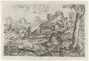 Krajobraz z rzeką i zamkiem autorstwa Angelo Falconetto (attributed to)