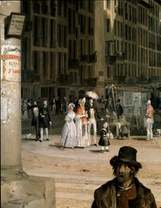 Marche de Figini a Milan (Piazza del Duomo z rogiem Coperto dei Figini) Detal - Obraz Angelo Inganni (1807-1880)