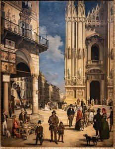 Widok Duomo z Coperto z Figini autorstwa Angelo Inganni