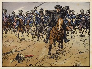 Pruski feldmarszałek Gneisenau prowadzący szarżę kawalerii (chromolitografia)