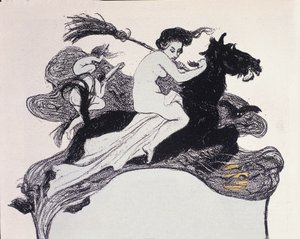 Czarownice poruszające się w powietrzu. Ilustracja autorstwa Angelo Janka (1868-1940) do Jugend