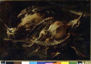 Martwa natura ptaków. Obraz Angelo Maria Crivellone (? - 1730/60?). Mediolan, CRA. autorstwa Angelo Maria Crivelli