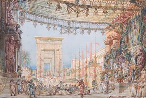 Scenografia do Opery Aida autorstwa Giuseppe Verdiego, 1923. autorstwa Angelo Parravicini