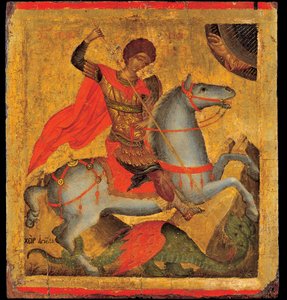 Akotandos, Angelos (aktywny ok. 1425-1460) Święty Jerzy i Tempera Smoka na panelu ok. 1440-1460 Muzeum Benaki, Ateny 40,8x37,5 autorstwa Angelos Akotantos