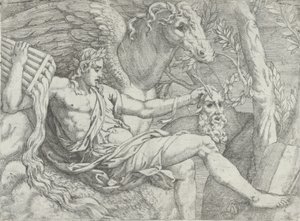 Apollo trzymający w prawej ręce fajki w towarzystwie Pegaza, 1556-60. autorstwa Angiolo Falconetto