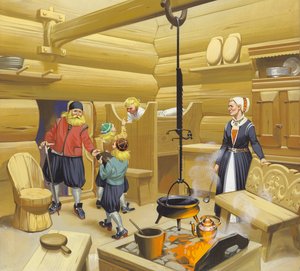 Norweski dom z XVII wieku (gwasz na papierze) autorstwa Angus McBride