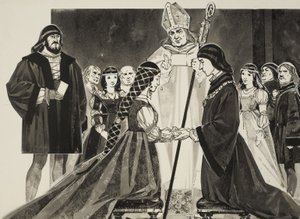 Małżeństwo Lukrecji Borgii (1480-1519) z księciem Alfonsem (gwasz na papierze) autorstwa Angus McBride