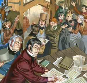 Spotkanie czartystów (gwasz na papierze) autorstwa Angus McBride