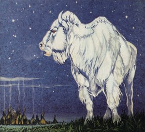 Biały Bawół (kolorowa litografia) autorstwa Angus McBride