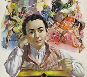 Młody Heinrich Schliemann śniący o zaginionej Troi (kolorowa litografia)