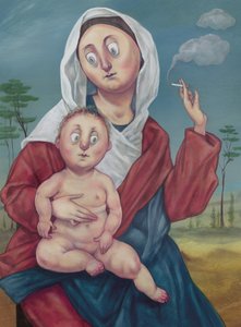 Madonna na przerwie na papierosa, 2018 (farba akrylowa na płycie ilustracyjnej) autorstwa Anita Kunz