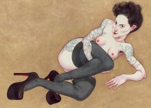 Nude With Louboutins, 2016 (farba akrylowa na płycie ilustracyjnej)