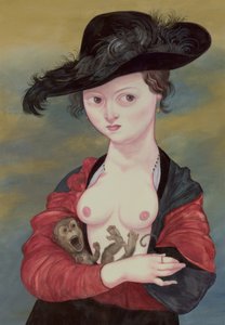 Portret damy z titi, 2016 (farba akrylowa na płycie ilustracyjnej) autorstwa Anita Kunz