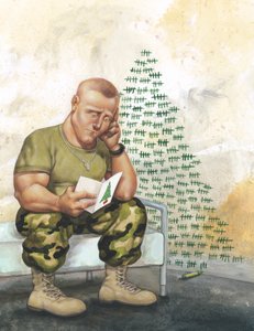 Cicha noc, niekończąca się walka, 2005 (akryl na płycie ilustracyjnej) autorstwa Anita Kunz