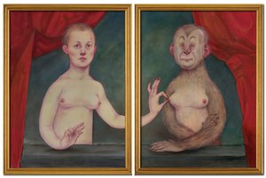 Simia i jedna z jej sióstr, 2018 (farba akrylowa na płycie ilustracyjnej) autorstwa Anita Kunz