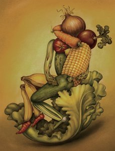 Vegan Kiss, 2010 (farba akrylowa na płycie ilustracyjnej) autorstwa Anita Kunz