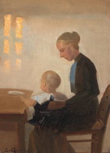 Wnętrze z matką i dzieckiem. autorstwa Anna Ancher
