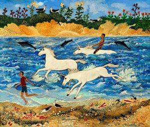 Ćwiczenie jednorożca, 2012 (akryl) autorstwa Anna Pugh