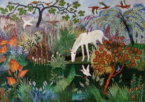 Basen z jednorożcem, 2018 (akryl) autorstwa Anna Pugh