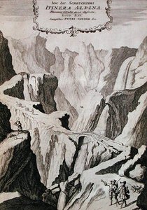 Frontyspis do tomu I „Itinera Alpina” Johanna Jacoba Scheuchzeriego, wydany w 1706 r. (rycina) autorstwa Anna Wasera (after) Tigurina