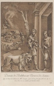 Na pierwszym planie pasterz trzymający lwa na smyczy, na środku s..., ca. 1729-64 autorstwa Anne Claude Philippe de