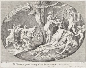 Idź Nimfy, które składają ramiona, Miłość odpoczywa!, 1730-60. autorstwa Anne Claude Philippe de Caylus