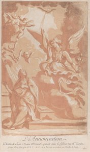 Zwiastowanie z Dziewicą klęczącą po lewej i Gabrielem ukazującym się po prawej, ca. ...,ok. 1729. autorstwa Anne Claude Philippe de Caylus