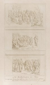 Trzy odrębne studia dotyczące cudów bochenków, ukazujące Chrystusa stojącego w d..., ok. godz. 1729-40. autorstwa Anne Claude Philippe de Caylus