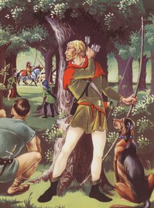 Robin Hood w lesie Sherwood (kolorowa litografia) autorstwa Anne & Johnstone Janet (1928 79) Johnstone