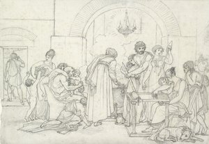 Rustykalne wnętrze w starożytności (czarna kreda na drobnoziarnistym białym papierze) autorstwa Anne Louis Girodet de Roucy Trioson