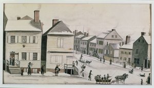 Róg ulic Warren i Greenwich, 1809 r. autorstwa Anne Marguerite Hyde de Neuville