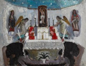 W kościele St Jean, Tréboul, ok. 1953-54 (olej na płycie) autorstwa Anne Redpath