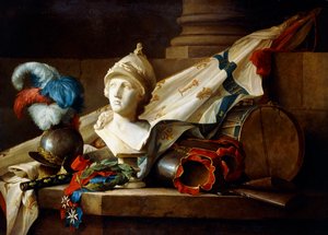 Popiersie Minerwy ze zbroją i bronią na kamiennej półce, 1777