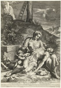 Pieta, grawerowane przez Pietera de Bailliu autorstwa Annibale (after) Carracci
