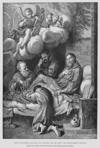 Św. Franciszek z Asyżu chory zostaje uzdrowiony dźwiękiem instrumentu niebieskiego (lito) autorstwa Annibale (after) Carracci