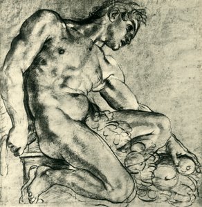 Siedzące Ignudo z girlandą, 1598-1599, 1943. autorstwa Annibale Carracci
