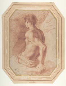 Widok od tyłu siedzącego nagiego młodzieńca zwróconego w lewo autorstwa Annibale Carracci